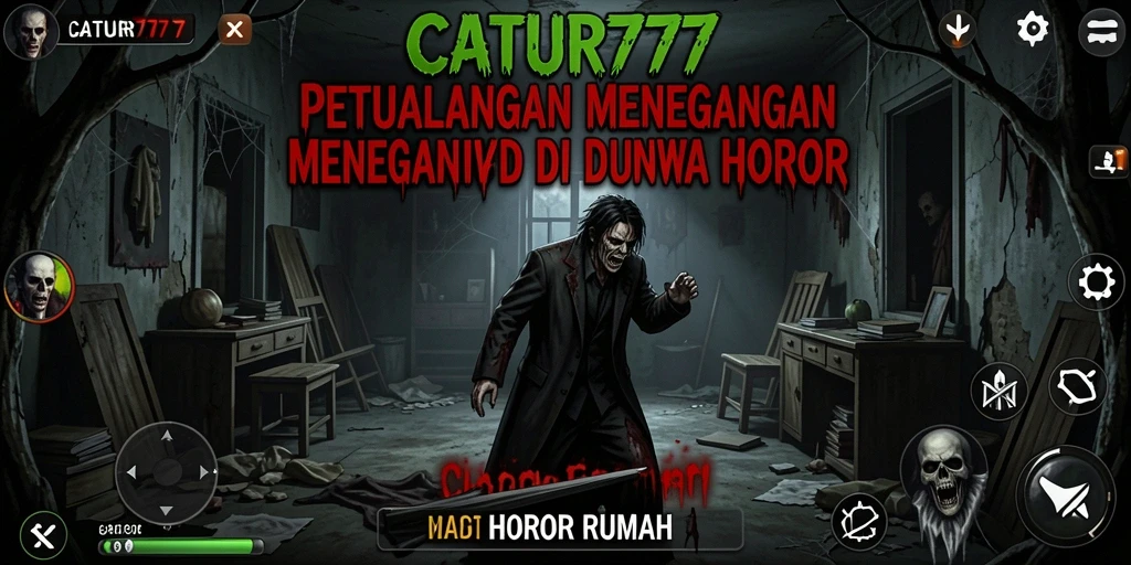 Tampilan antarmuka menegangkan dari permainan Horor Rumah.