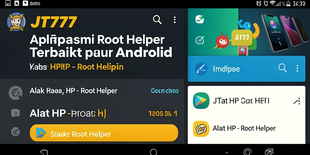 Tampilan antarmuka aplikasi JT777 untuk fungsi Root Helper.