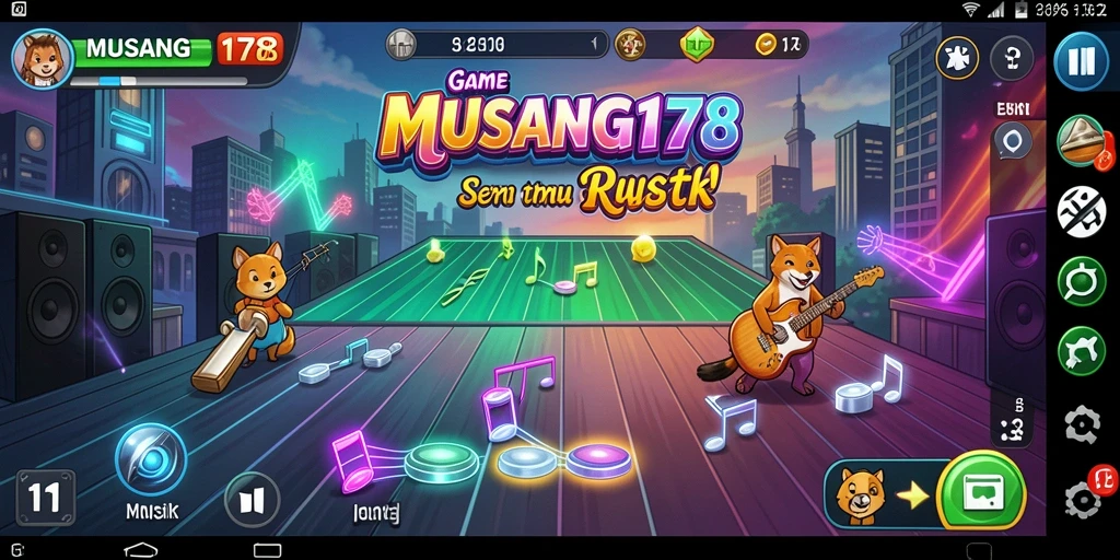 Screenshot antarmuka <strong>MUSANG178</strong> yang menampilkan permainan Musik Rhythm yang menarik.