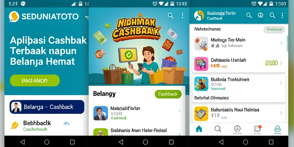Antarmuka aplikasi SEDUNIATOTO menampilkan fungsi cashback yang menarik.